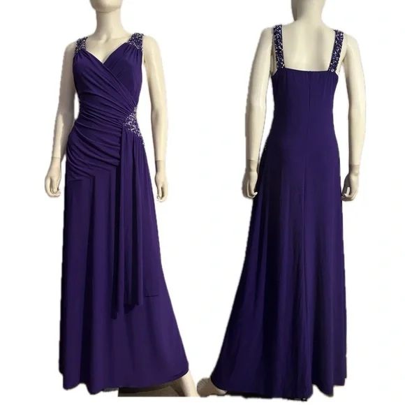 NWT WOMEN PLUS SIZE FORMAL A-LINE LONG WRAP DRESS EMBELLISHED SURPLICE NECK GOWN Maxi